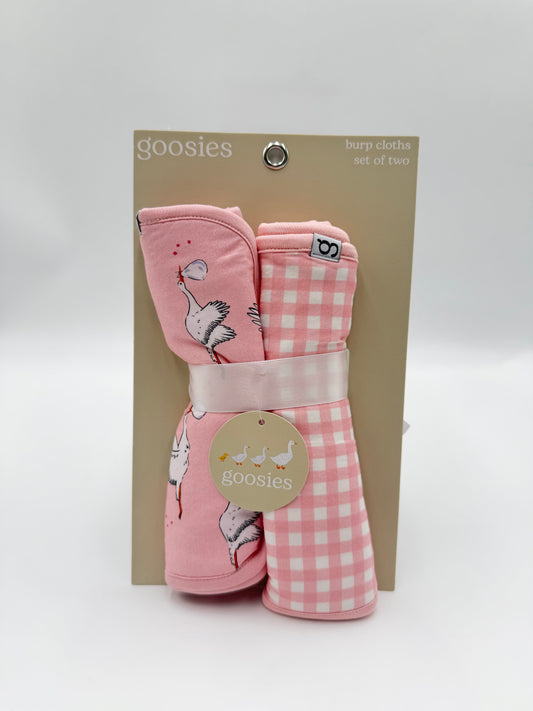 Pink Gingham/Stork Burp Cloth Set