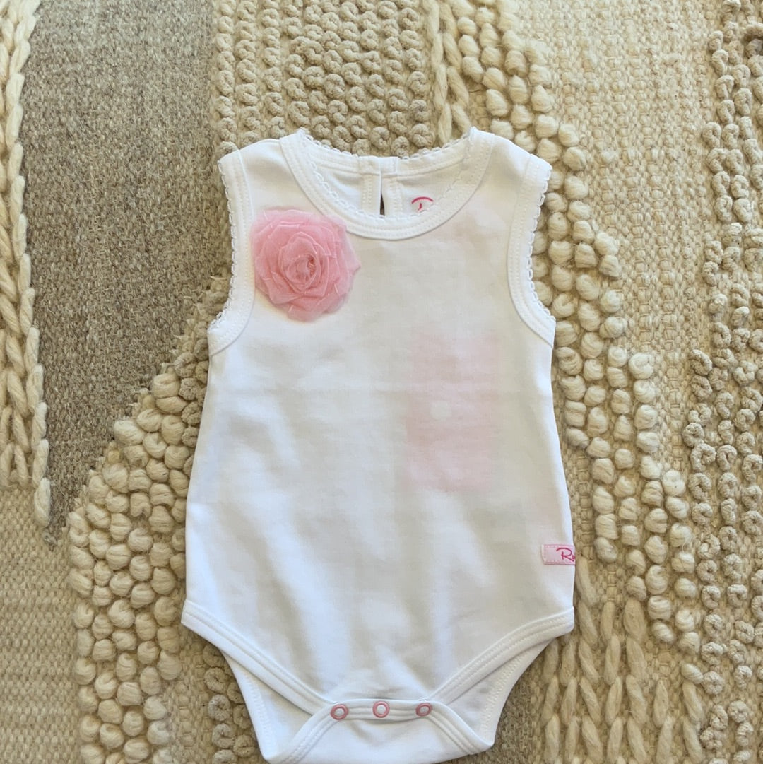 White w/Pink Flower Tank Bodysuit