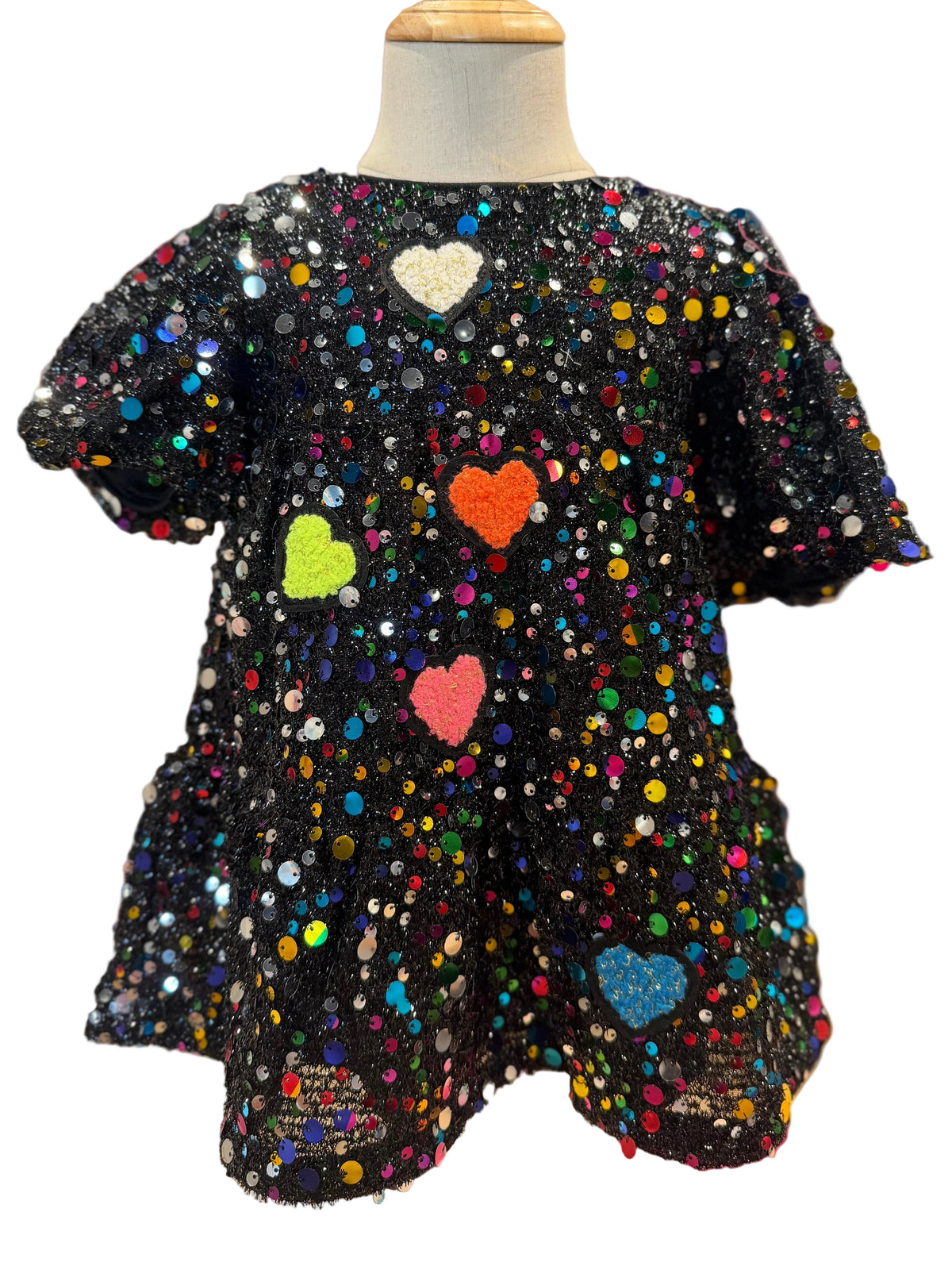 Sequin Tiered Dress W Heart Patch Details