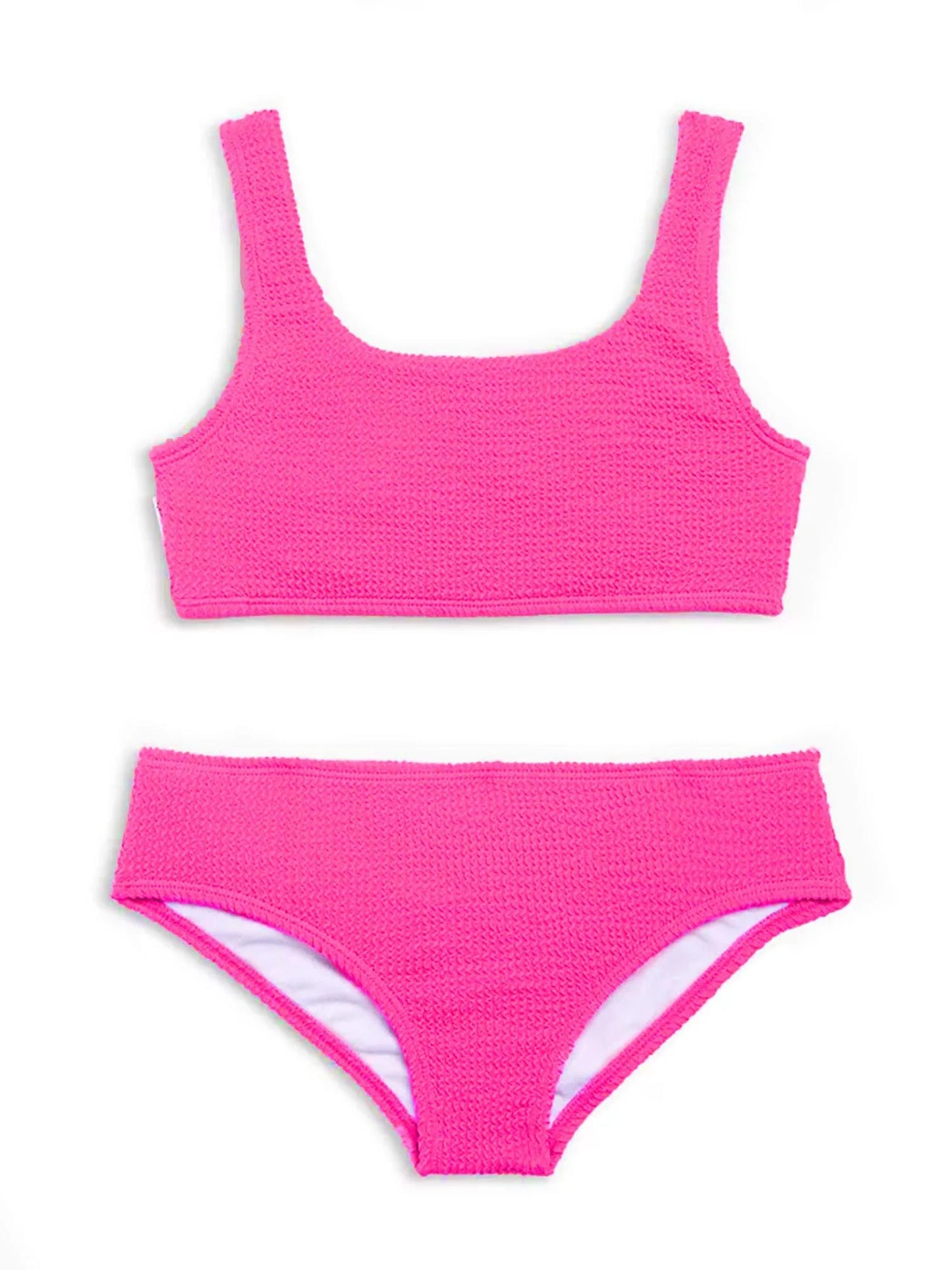 Fuchsia Crinkle Square Neck Bikini Set