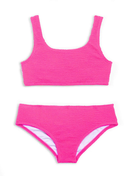 Fuchsia Crinkle Square Neck Bikini Set