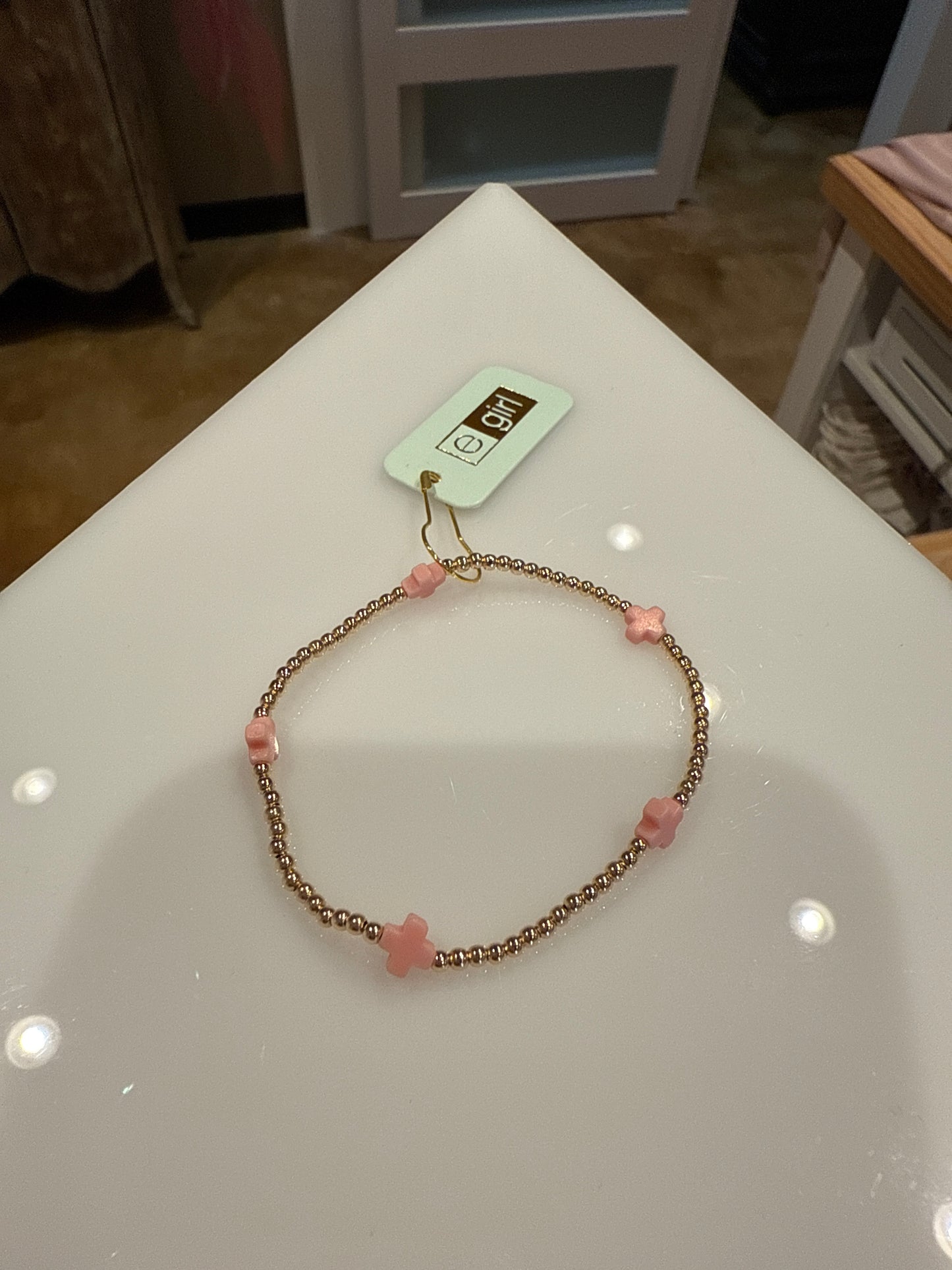 eGirl Signature Cross Gold Pattern 2mm Bead Bracelet