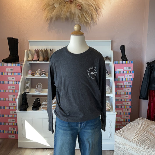 Megalodon Shark Tooth Long Sleeve Tee Dark Grey