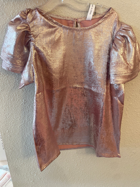 Metallic Blush Ruffle Sleeve Top