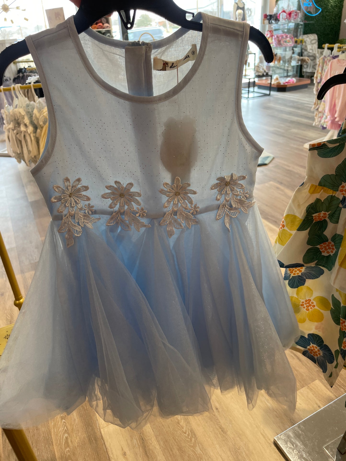 FLORAL WAIST TRIM TULLE DRESS