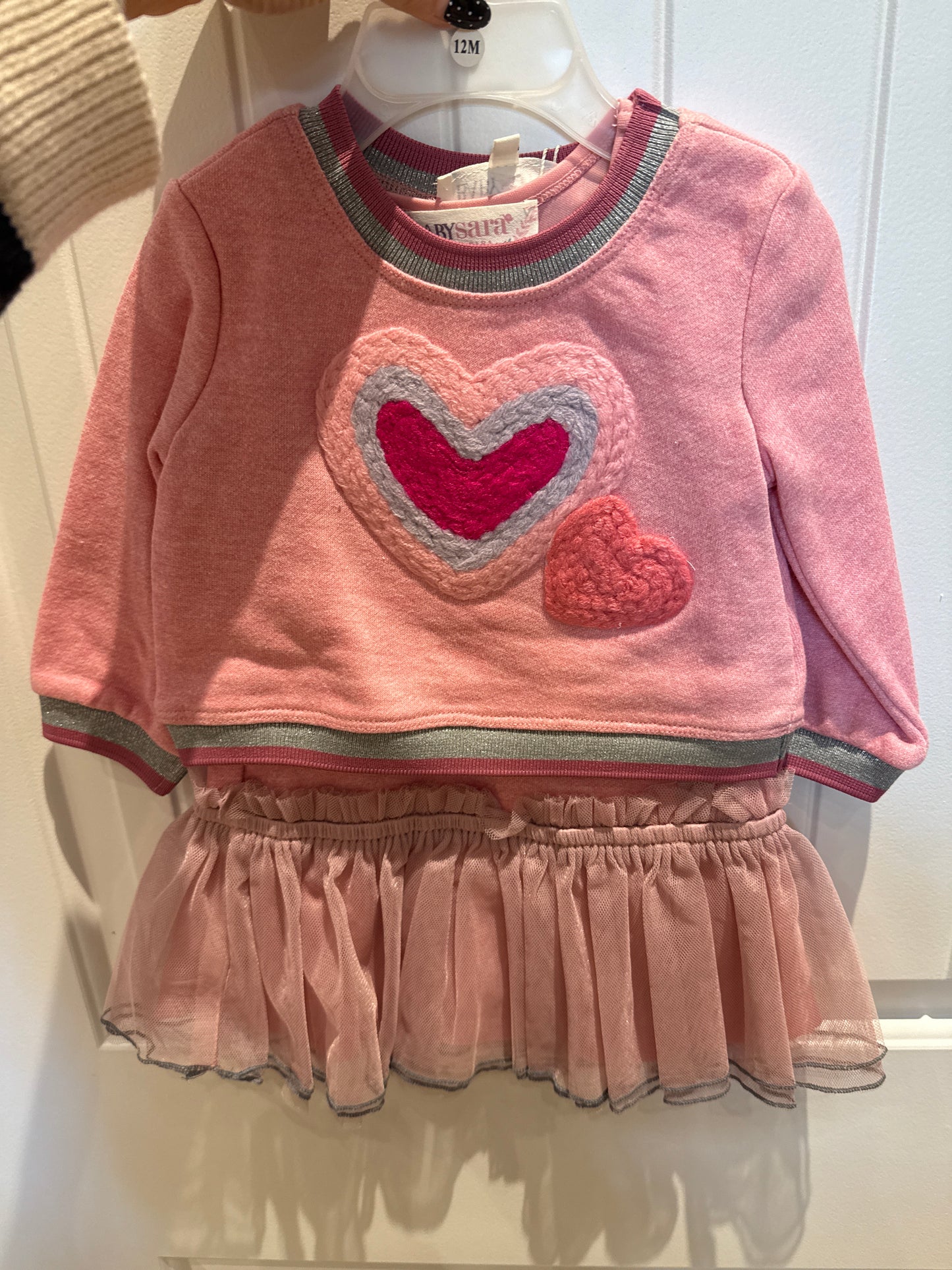 Twofer Dress W Heart Trim and Drop Waist Mesh Skirt