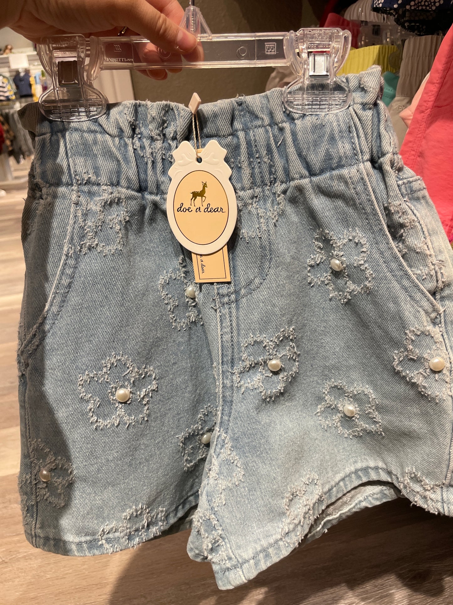 Pearl Flower Denim Shorts