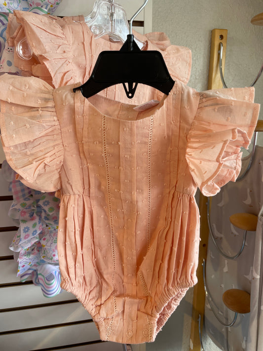 Daphne Pink Swiss Dot Flutter Sleeve Bodysuit