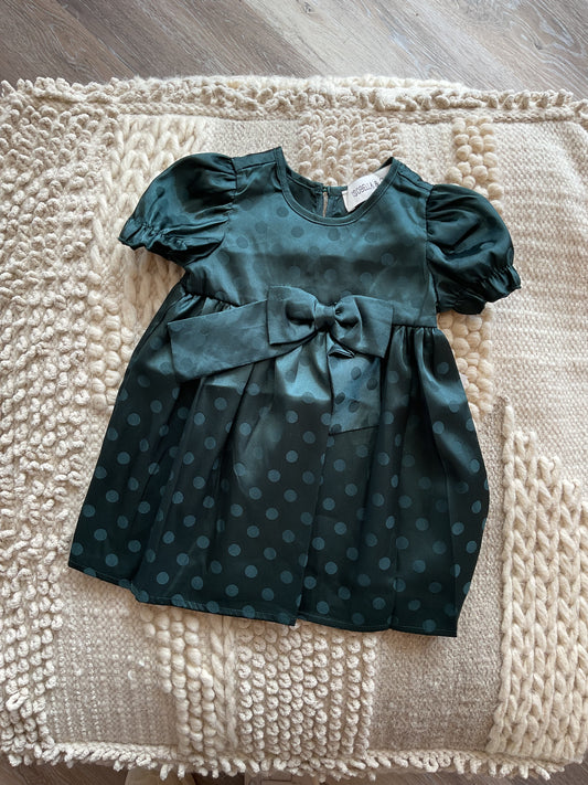 HOLIDAY SAGE SHORT SLEEVE CHARMEUSE DRESS