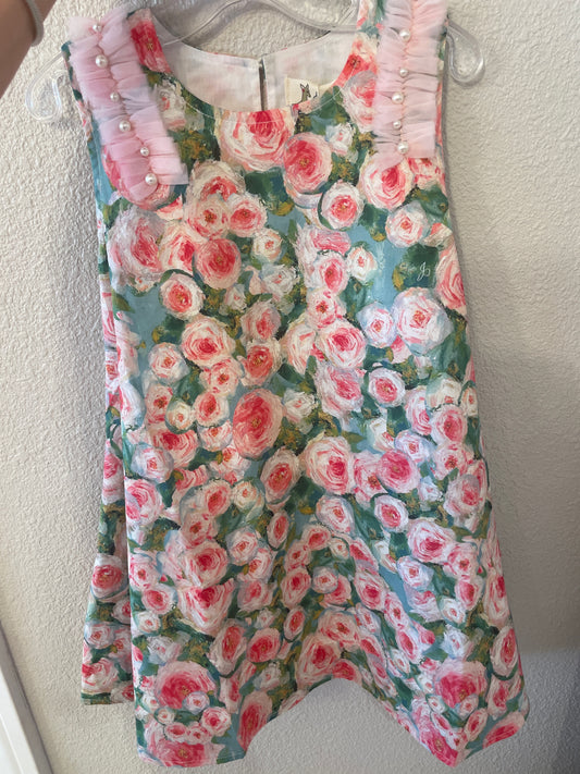 Mesh Shoulder Trim Rose Dress