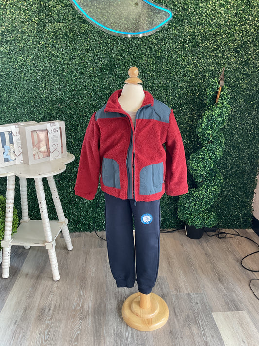 BURGUNDY/NAVY SHERPA JACKET