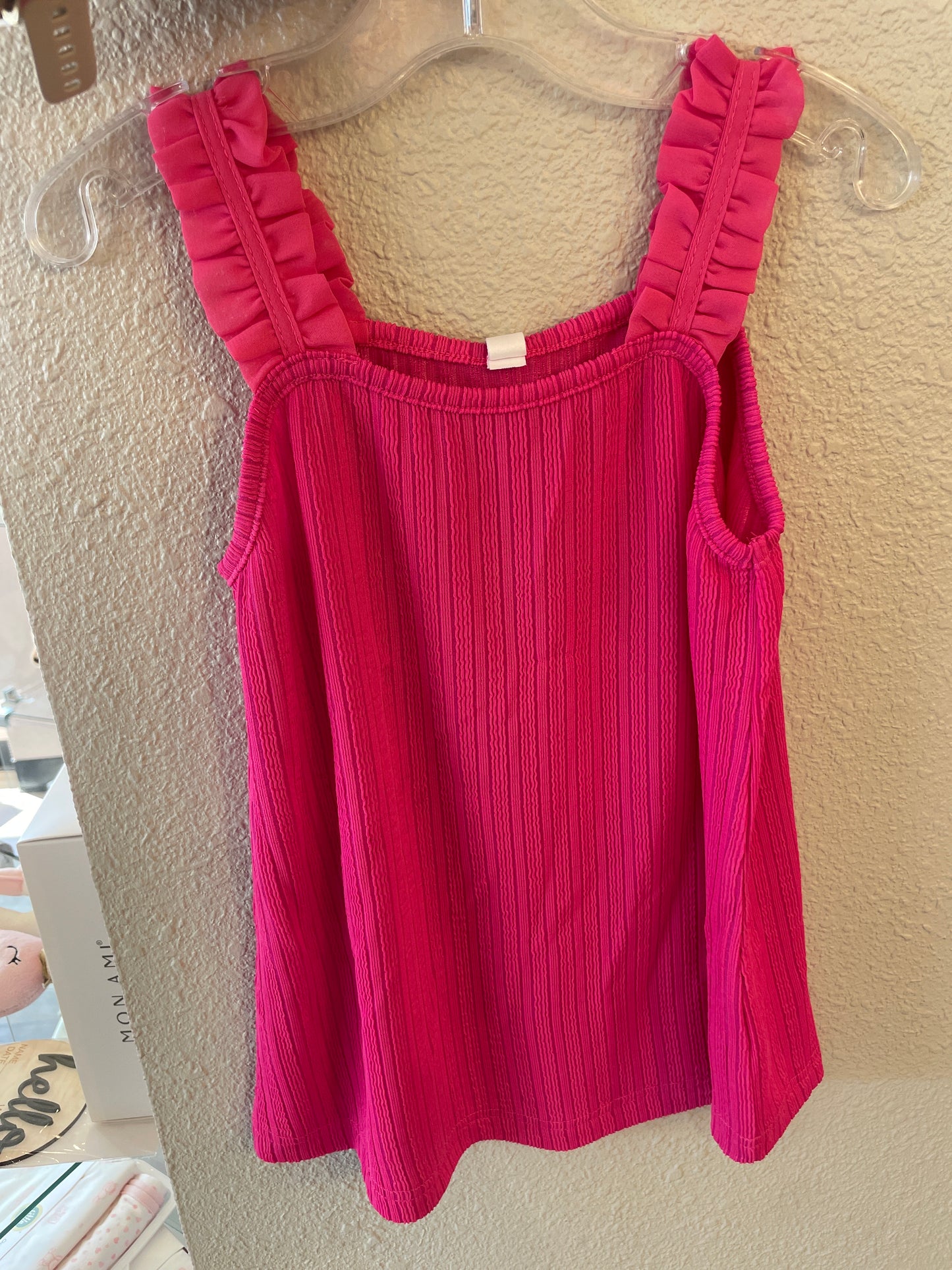 Hot Pink Ribbed Tank W/ Ruffle Straps
