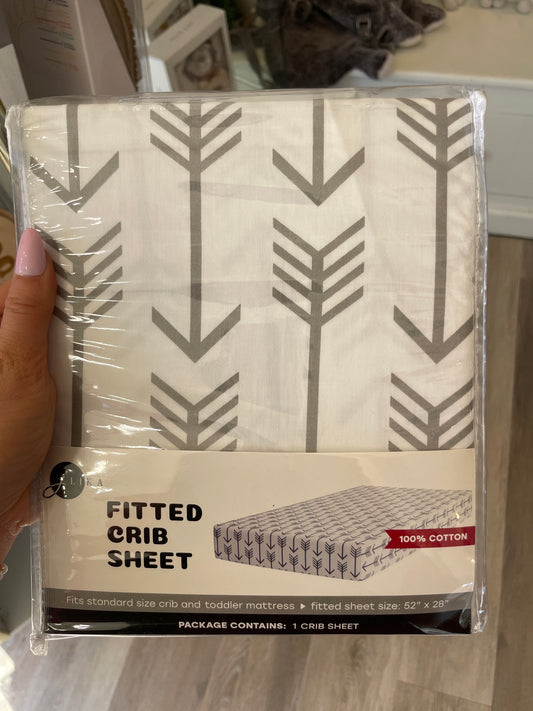 FITTED CRIB SHEETS COTTON GREY AND WHITE ARROW
