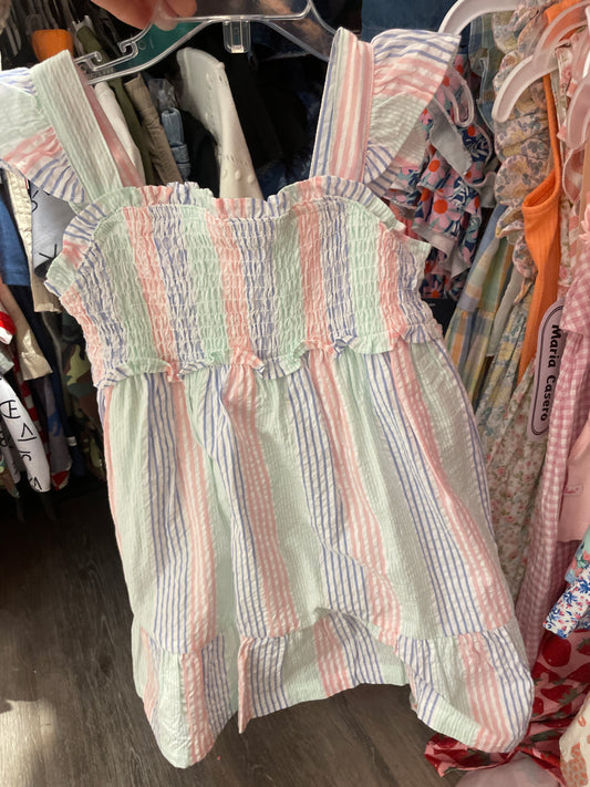 Multi-color Seersucker Smocked Flutter Strap Dress