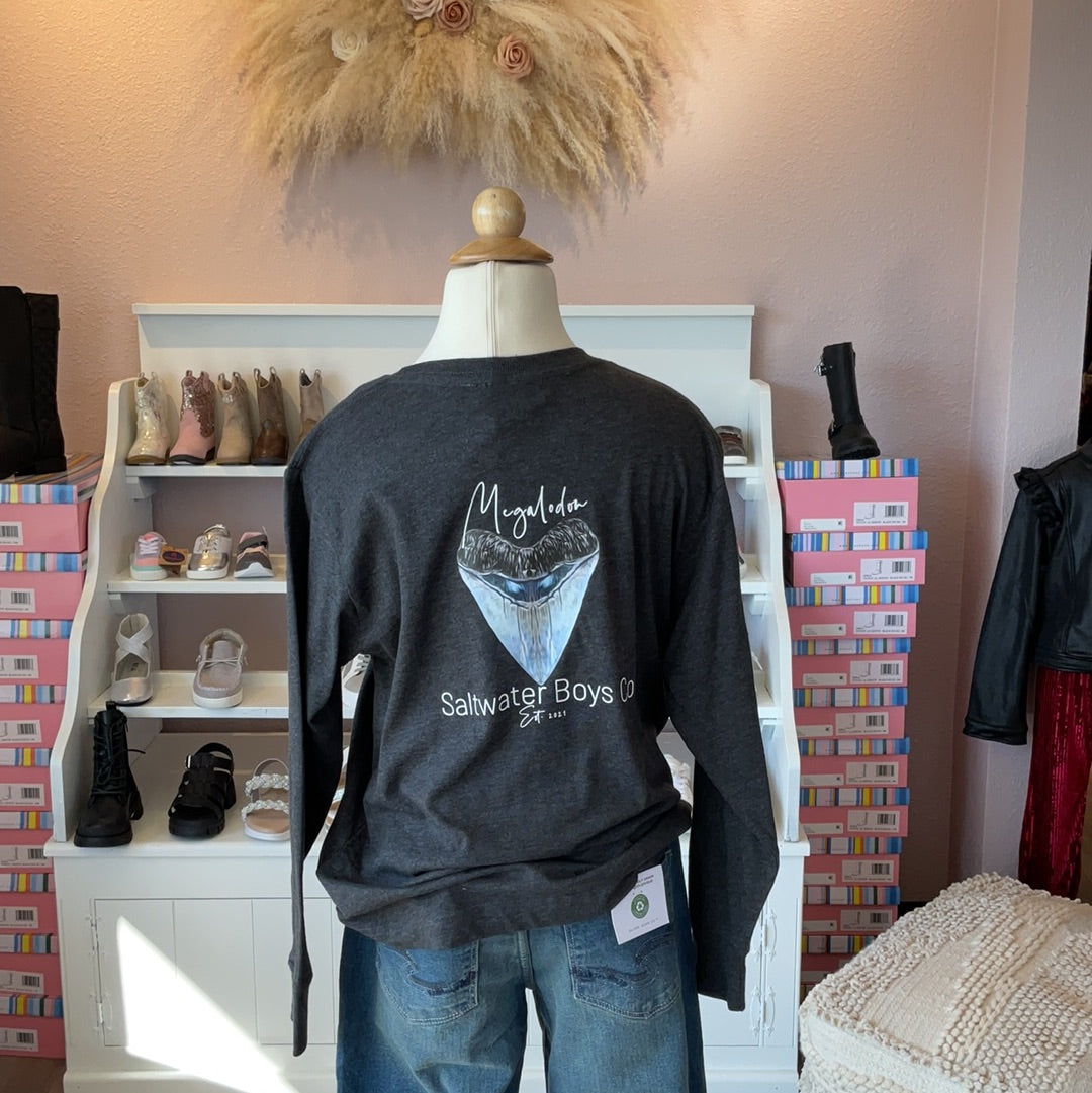 Megalodon Shark Tooth Long Sleeve Tee Dark Grey