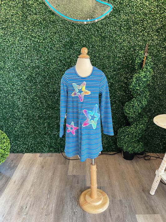BLUE STRIPE DRESS W/ FUR STAR