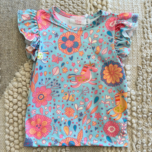 BLUE RETRO UNICORNS TEE