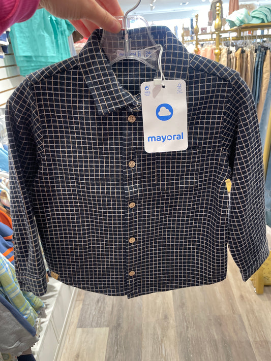 Navy Blue Jacquard Button Up