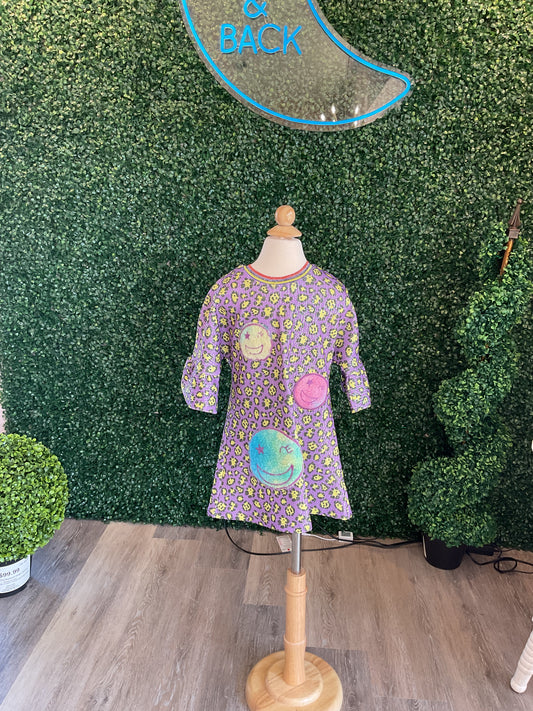 PURPLE LEOPARD DRESS W/ SMILEY FACES