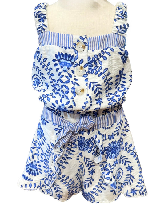 Mosaic Print Romper W/ Front Button Closure