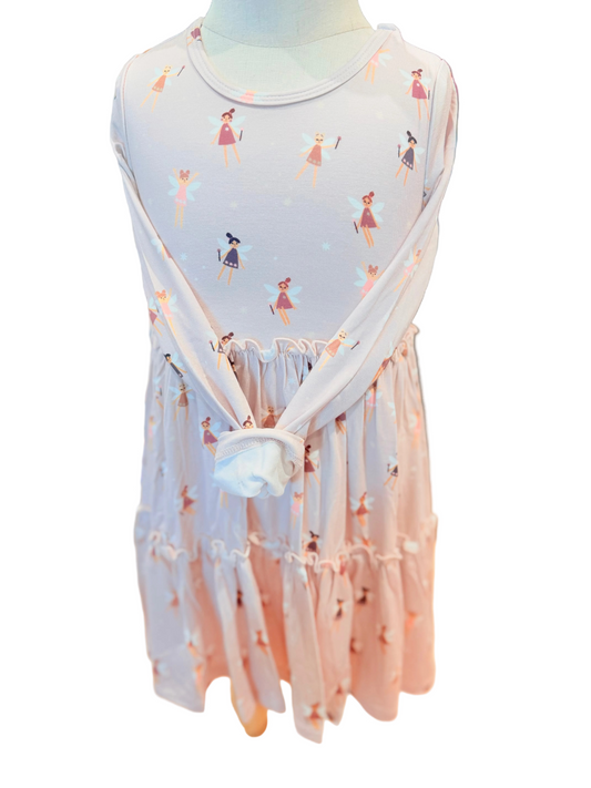 GIRLS LONG SLEEVE DOUBLE TIERED DRESS