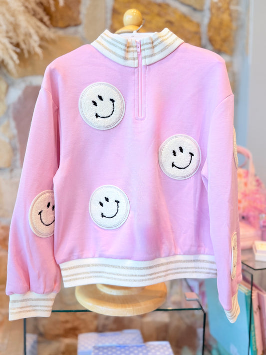Front Zip Sweatshirt W Smiley Patch