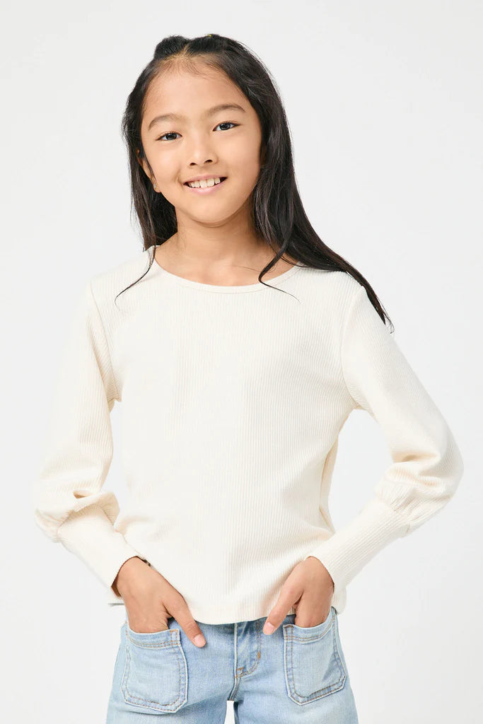 Girl's Textured Rib Exaggerated Cuff Knit Top