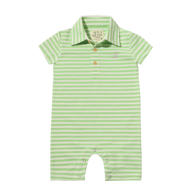 Polo Romper Lime/ Cream Stripped Pique