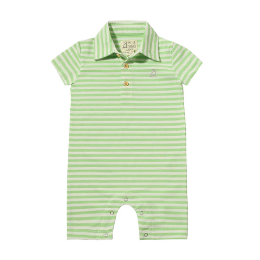 Polo Romper Lime/ Cream Stripped Pique