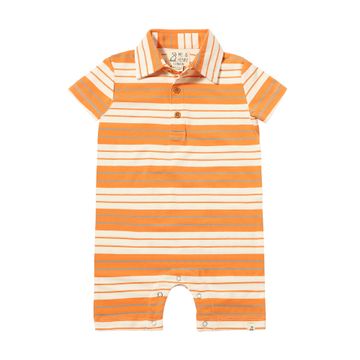 TANGERINE/GREY/WHITE STRIPE POLO ROMPER