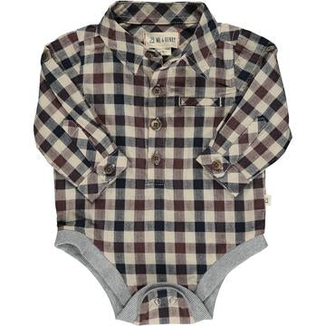 Cream/Black/Grey Plaid Onesie w/Buttons