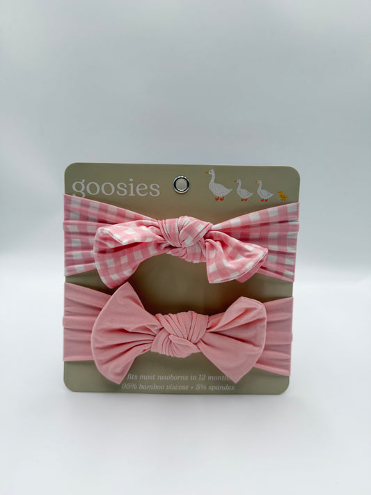 Pink Gingham Headband Bow Set