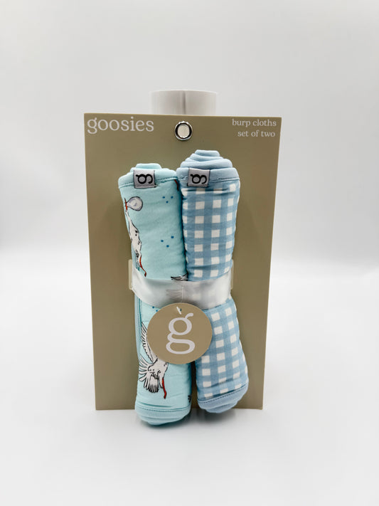 Blue Gingham/Stork Burp Cloth Set