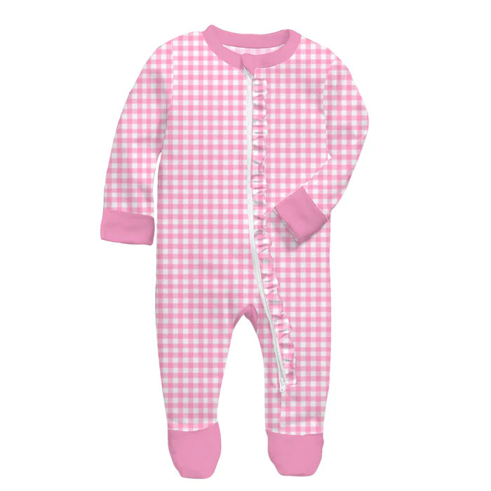 Kids Strawberry Picnic Bamboo Front Zip Onesie W/ Ruffle