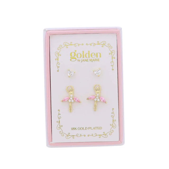 KIDS 18K GOLD SET OF 2 STUD EARRINGS