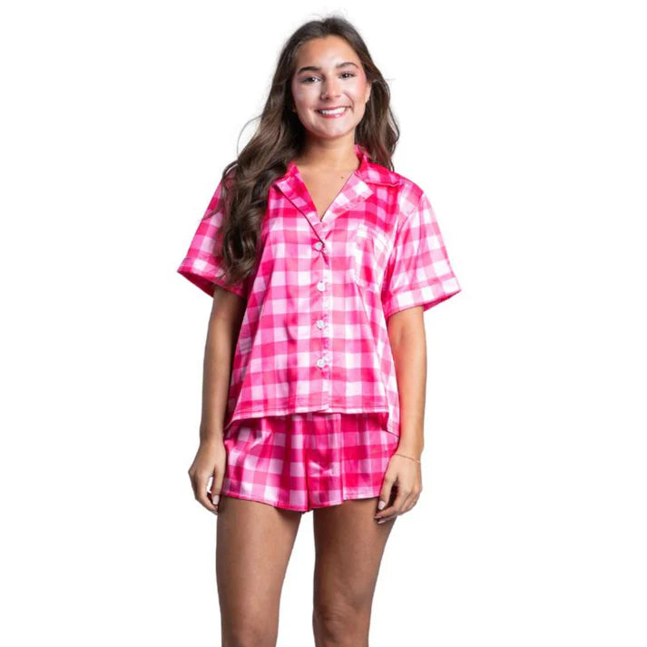 Preppy Girl Satin Pajama Short Set