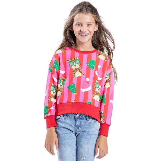 Kids Jolly Jungle Red/Pink Striped Crew Neck Sweatshirt