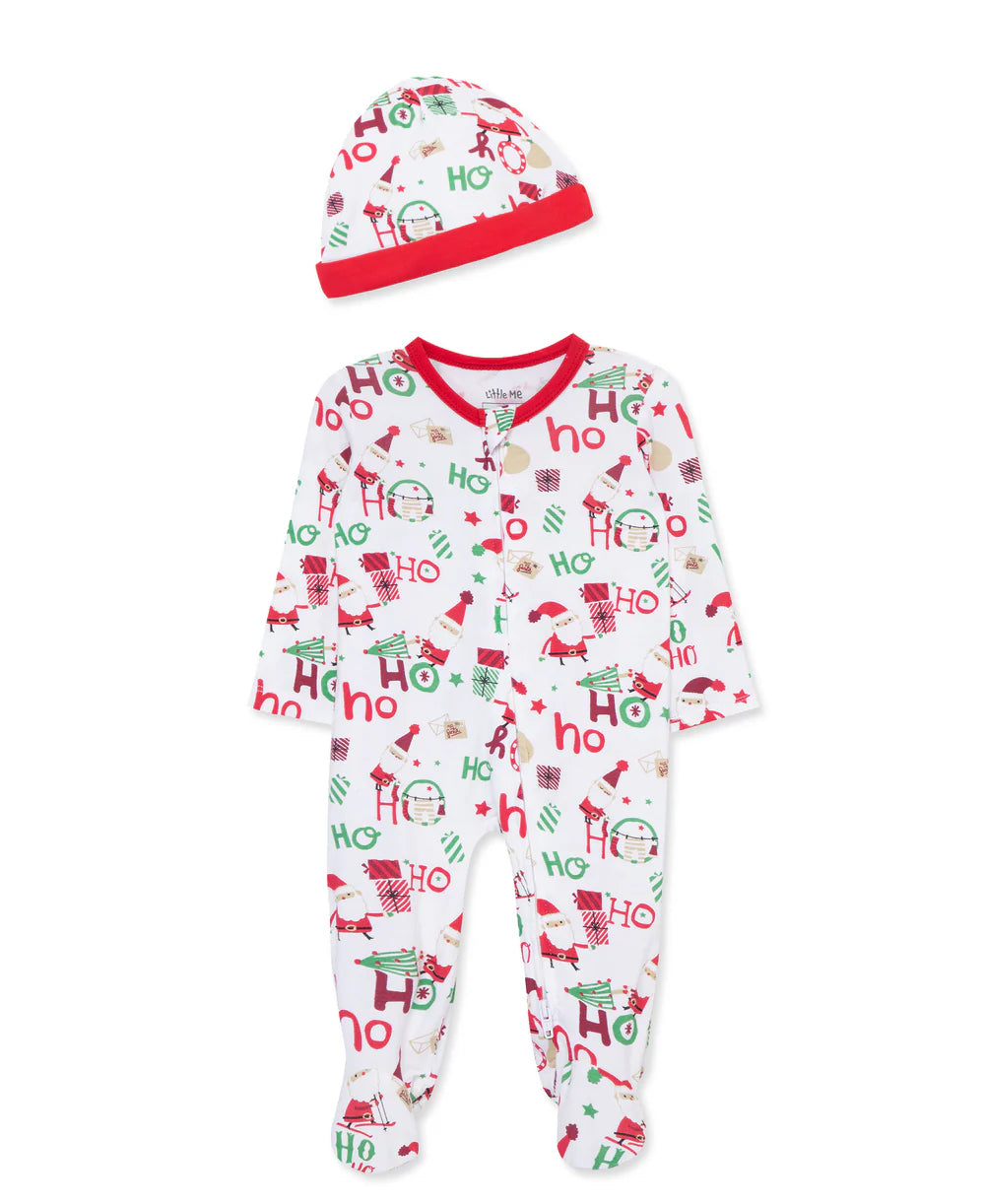 "Ho Ho Ho" Footie  PJ And Hat