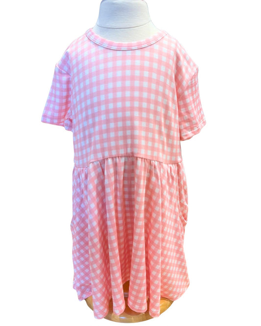 Pink Gingham SS Pocket Dress