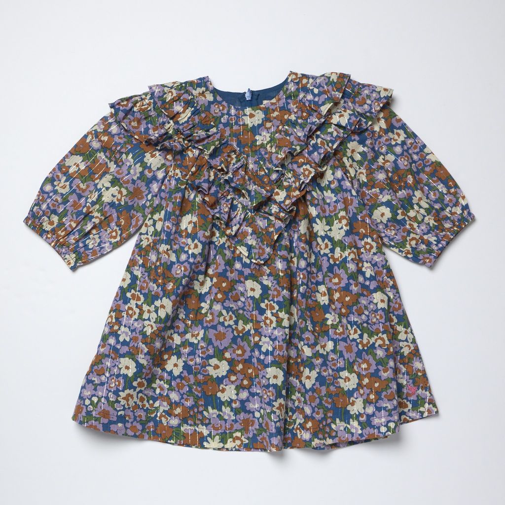Girls Everly Dress - True Blue Sketched Floral