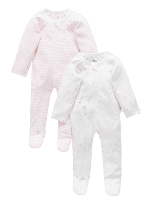 2 Pack Zip Growsuit Pale Pink