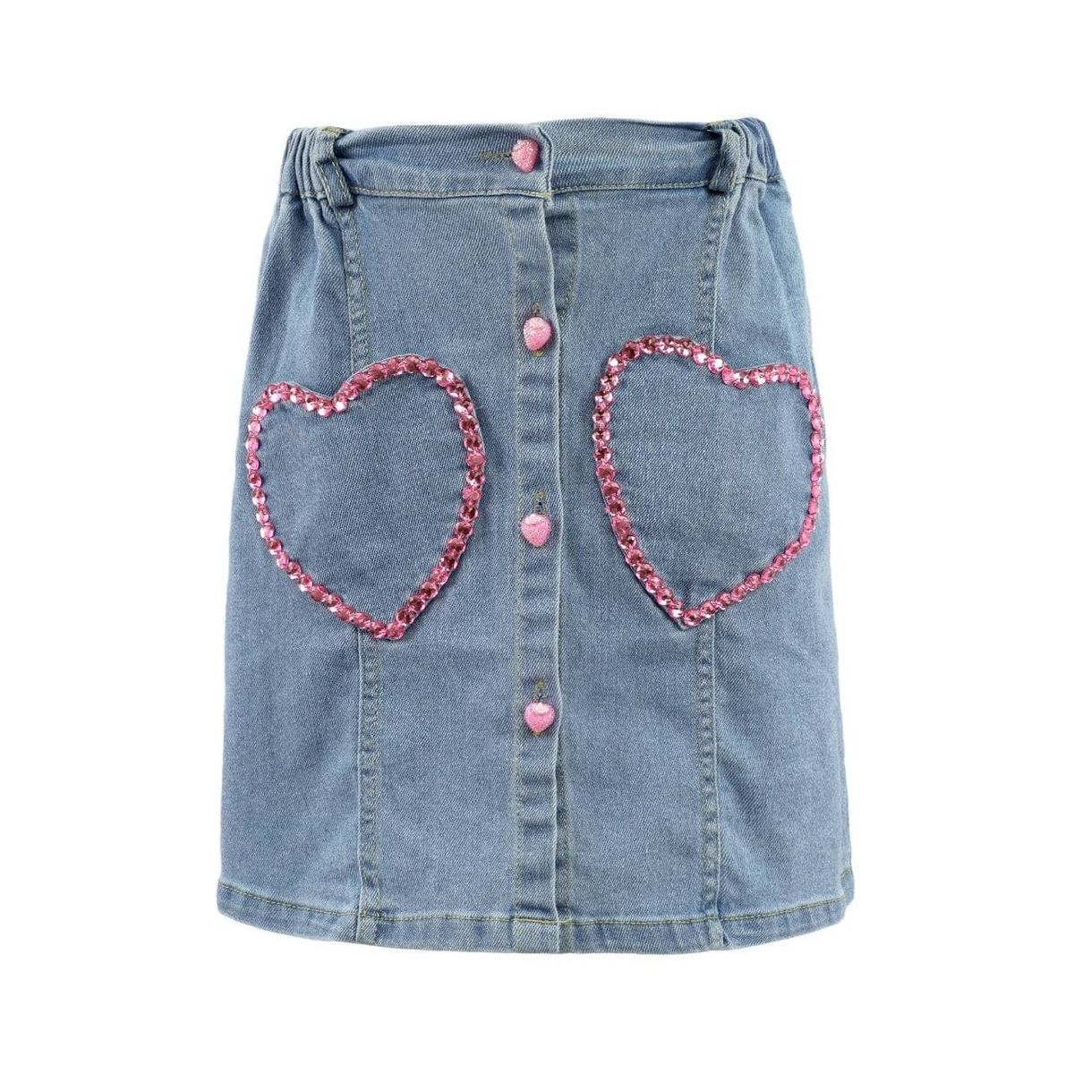 Pink Gem Hearts Denim Skirt