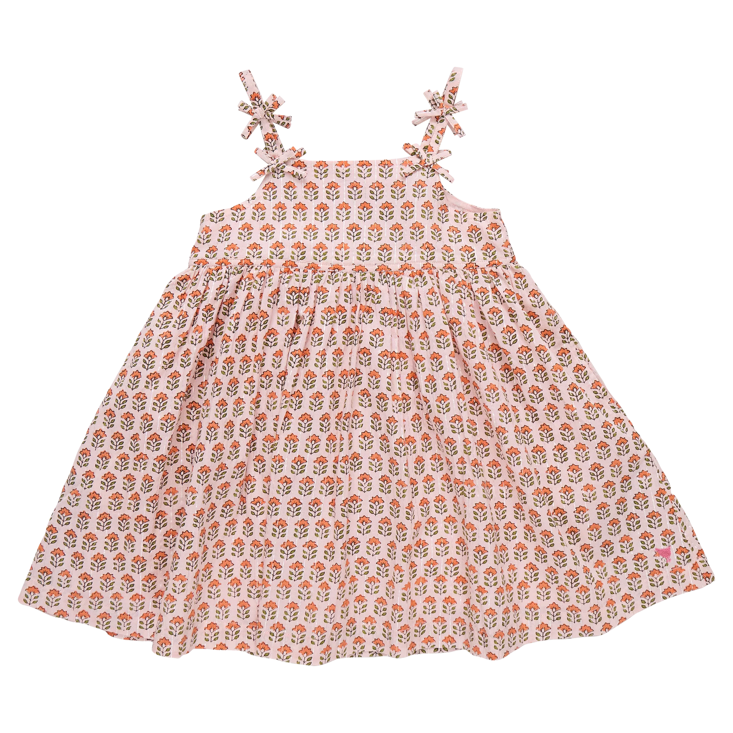Girls Tia Dress- Pink Prairie Block Print