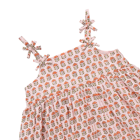 Girls Tia Dress- Pink Prairie Block Print