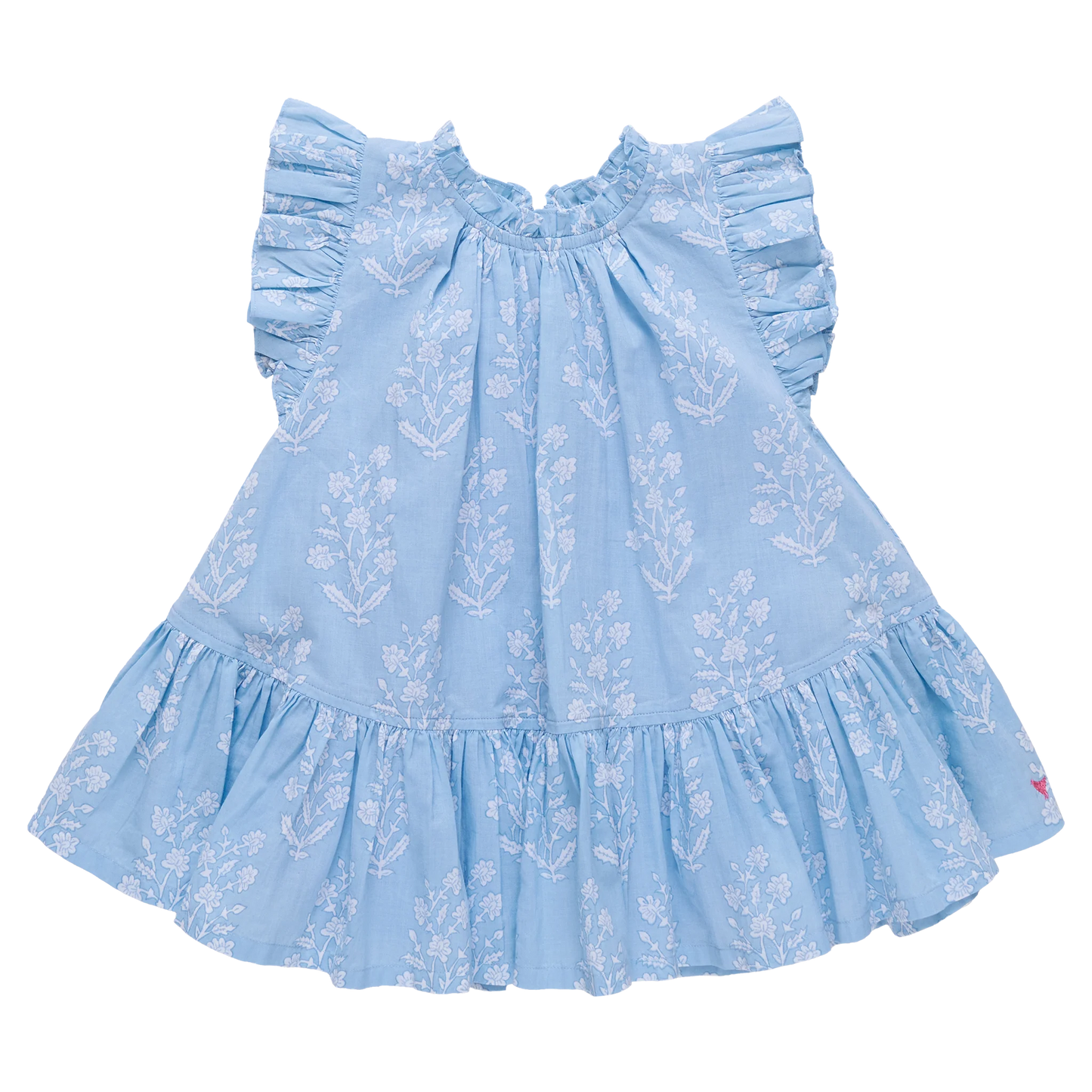 Girls Harper Dress- Blue Dewdrop Block Print