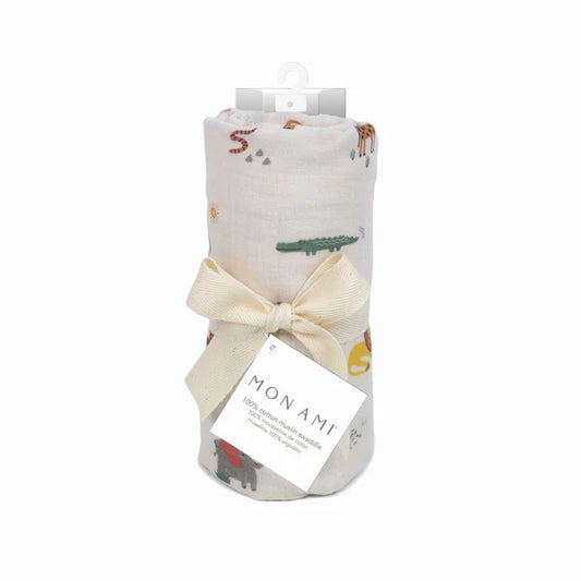 Animaux de Safari Muslin Swaddle Blanket