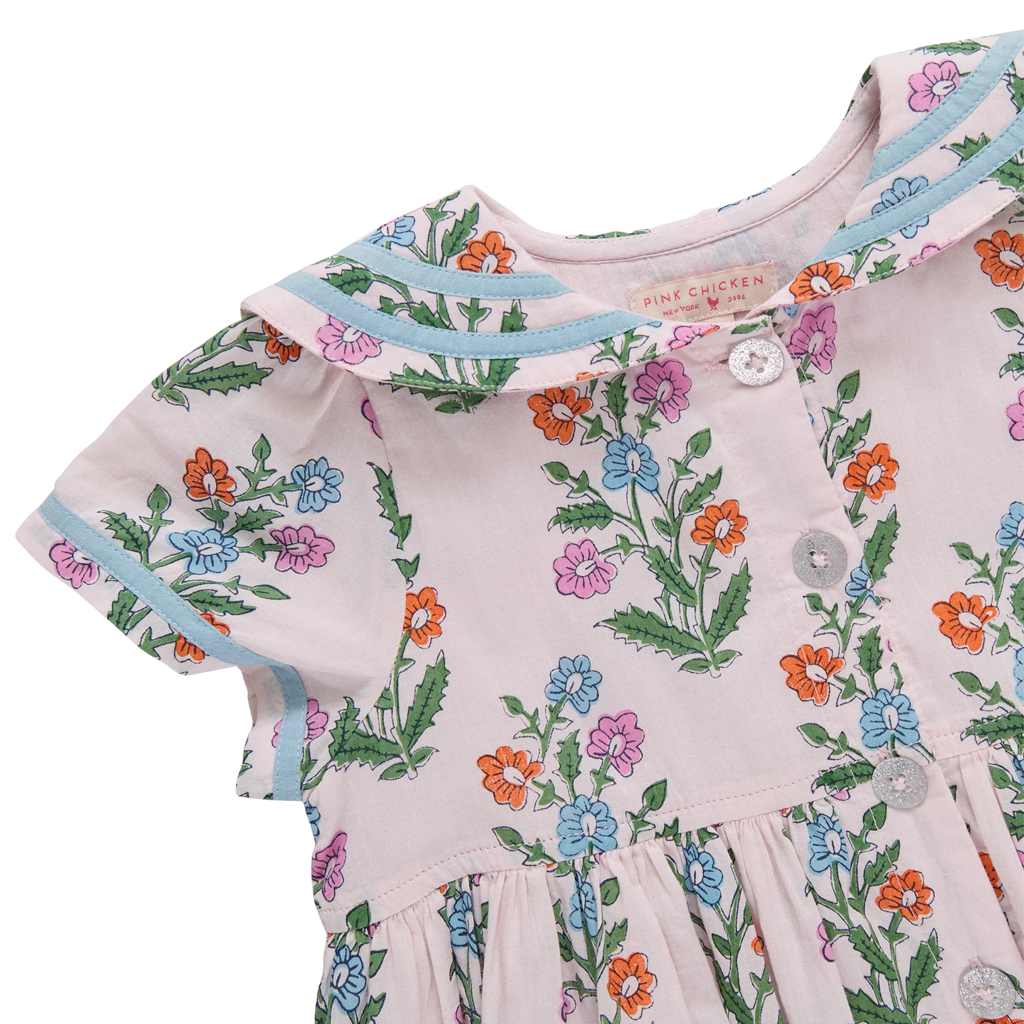 Girls Elowen Dress- Pink Dewdrop Block Print