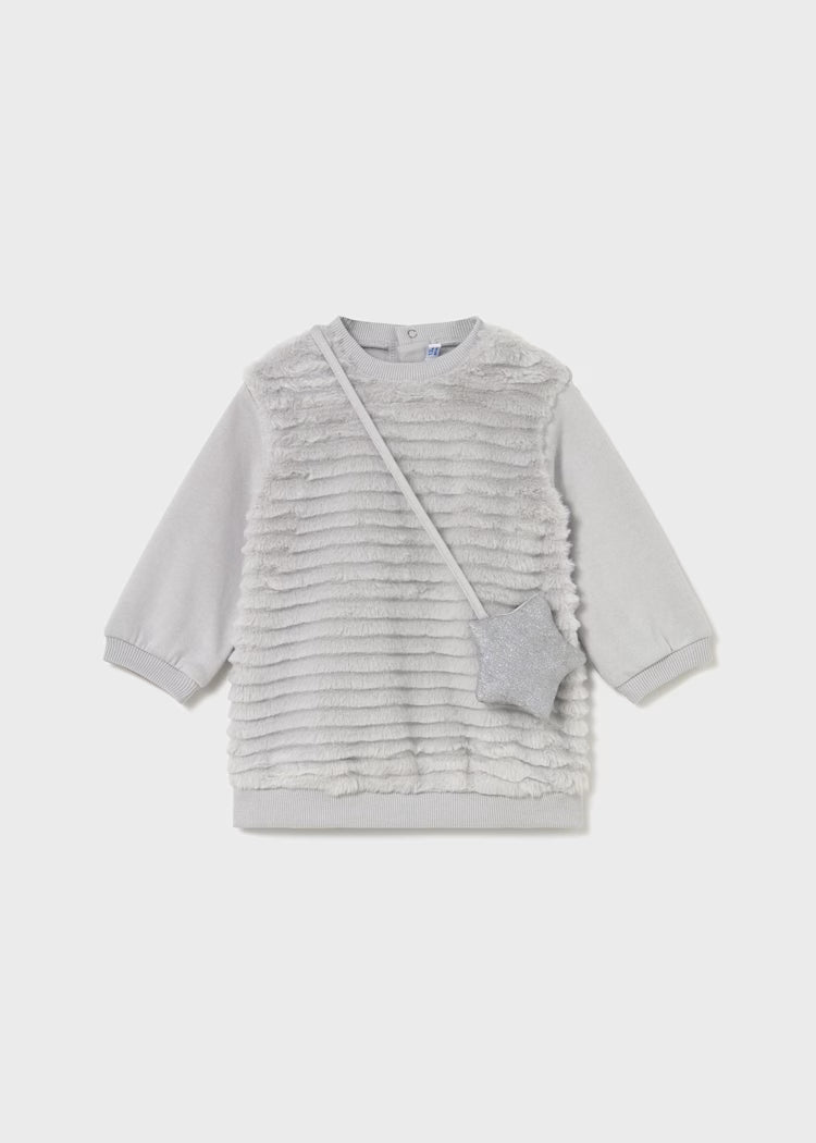 Grey Fluff Dress with Star Purse