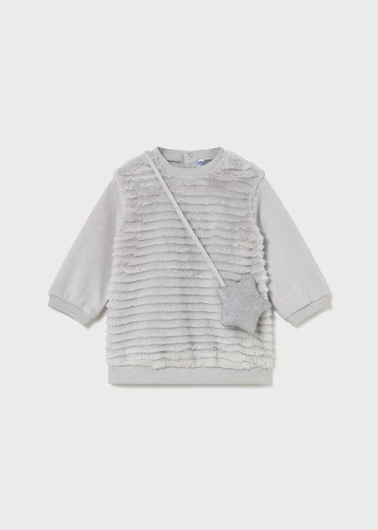 Grey Fluff Dress with Star Purse