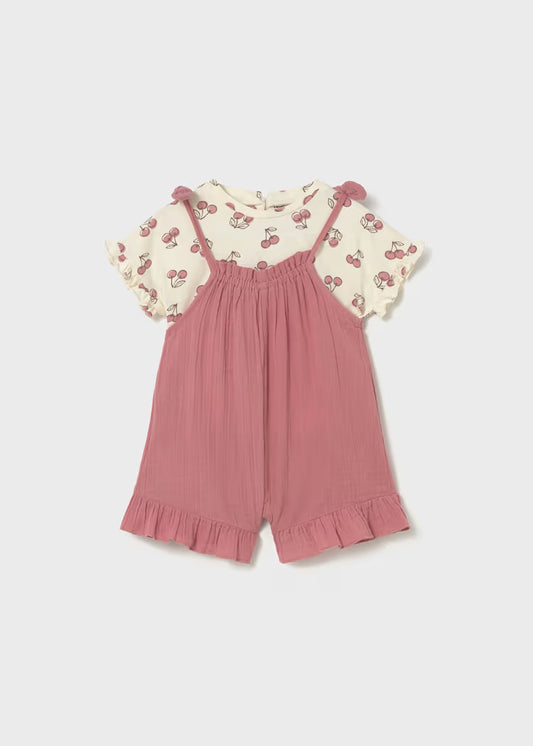 Baby Dungaree and Cherry Print T-Shirt Set